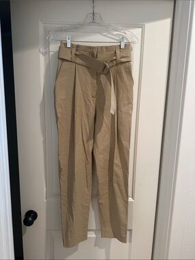 A.L.C. High-Waist Belted Paperbag Trousers — Khaki, US2
